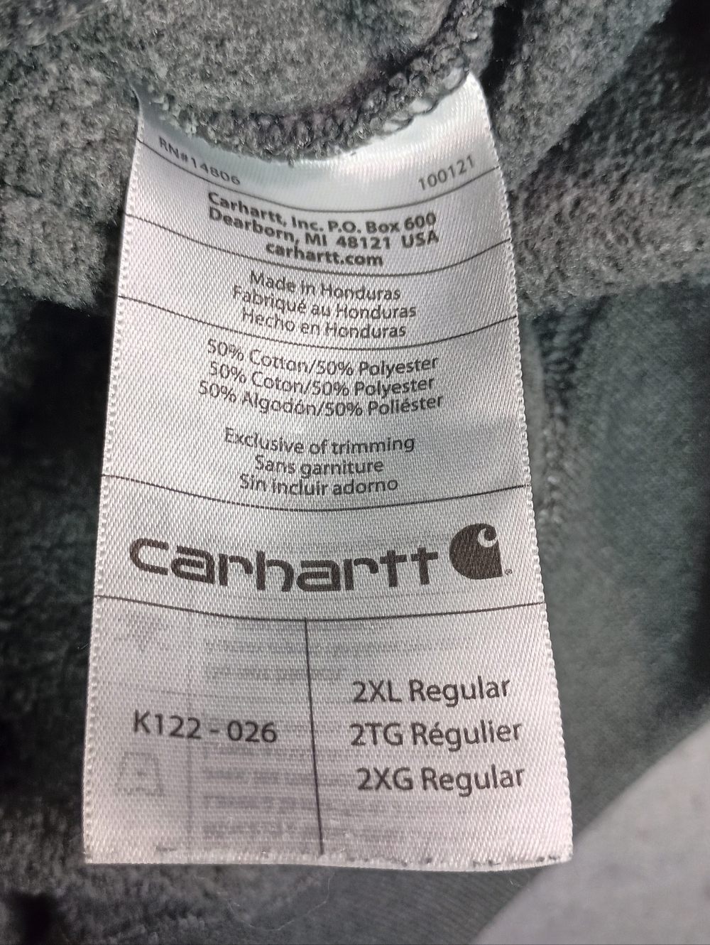 Carhartt Men's 2XL Gray Original Fit Workwear Outdoor Full Zip Sweatshirt Hoodie - Picture 6 of 7